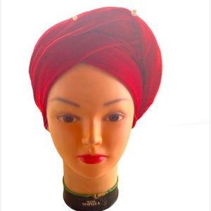 Turban- Red with bead embellished wrap